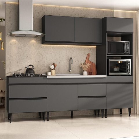 Armário Cozinha Modulada Completa com Pia Inclusa 251,5cm Milano Multimóveis MCR2470 Grafite