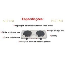Fogão 2 Duas Bocas Elétrico  Inox 5 Níveis Casa Camping Vicini EPV-857 110v - 4