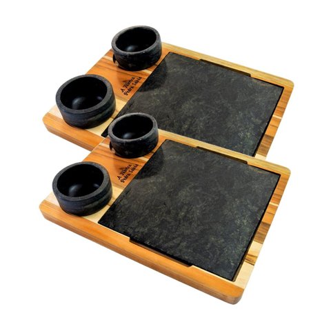 Kit 2 Tábua 04 Molheiras em Pedra Sabão e Suporte G 25x25cm Industria São Jose AF148X2INDSJ