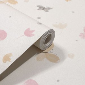 Papel de Parede Borboleta Rosa e Bege com Brilho+ Cola Inclusa