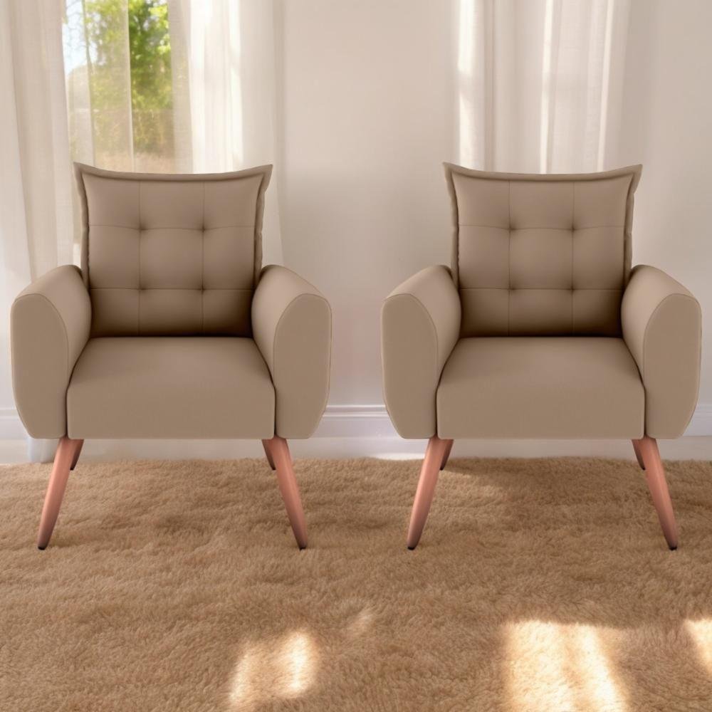 Conjunto de Poltronas Decorativas Lily Suede Bege - 1