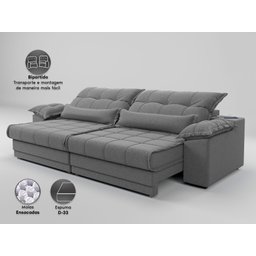 Sofá Retrátil e Reclinável com Molas Ensacadas e Carregador Usb Colosso 2,10m Linho Soft Grafite - 4