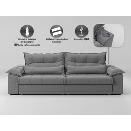 Sofá Retrátil e Reclinável com Molas Ensacadas e Carregador Usb Colosso 2,10m Linho Soft Grafite - 5