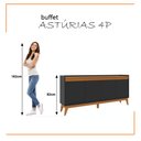 Ver imagem 5 de Conjunto Sala de Estar Buffet 4 Portas e Rack com Painel Ripado 136cm - Vianossa - Preto/cedro