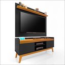 Ver mais imagens de Conjunto Sala de Estar Buffet 4 Portas e Rack com Painel Ripado 136cm - Vianossa - Preto/cedro