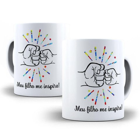 Kit Pai de Autista Meu Filho Me Inspira Caneca + Chaveiro