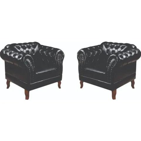 Kit 2 Poltronas Chesterfield Duque Capitonê Corano Preto / Barbearia, TV, Sala