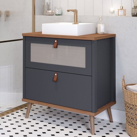 Gabinete para Banheiro com Cuba Mily Espresso Móveis Cinza/Titanium