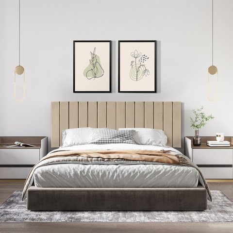 Cabeceira Viuva ou Solteirão Palito Estofada Suspensa para Quarto - 128 Cm - Bege Suede
