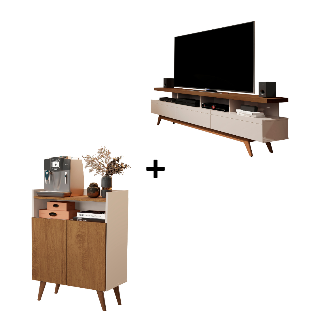 Combo Rack para Sala Vivare Wood 1.8 e Buffet Wind 2 Portas:Off White ...