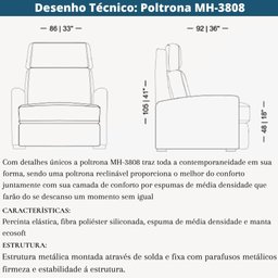 Poltrona Reclinável Herval Mh-3808 Estrutura Madeira Maciça Estofada Cinza C Detalhes Marrom a - 5