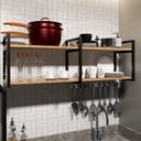 Ver imagem 4 de Prateleira Dupla Suspensa Rústica Mdf/mdp Metalon Estilo Industrial Amadeirada