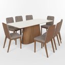Ver imagem 2 de Conjunto Sala de Jantar Mesa com Tampo 100% MDF Vidro e Canto Arredondado com 8 Cadeiras Olívia Marrom/Nature/Corano Caramelo/Cacao