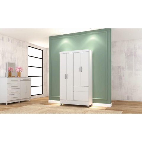 Roupeiro Ideal Plus 4 Portas e 2 Gavetas - Branco - Vila Rica