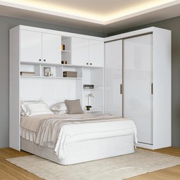 Guarda Roupa Modulado 100% Mdf Casal com Cabeceira Branco Paris Santos Andirá - 1 Guarda Roupa Modulado 100% Mdf Casal com Cabeceira Branco Paris Santos Andirá - 1