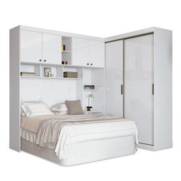 Guarda Roupa Modulado 100% Mdf Casal com Cabeceira Branco Paris Santos Andirá - 2 Guarda Roupa Modulado 100% Mdf Casal com Cabeceira Branco Paris Santos Andirá - 2