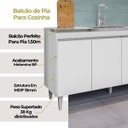 Ver imagem 3 de Balcão Pia Cozinha 150cm 4 Portas 2 Gavetas sem Tampo Madeira Ayla Branco