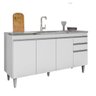 Balcão Pia Cozinha 150cm 4 Portas 2 Gavetas sem Tampo Madeira Ayla Branco - 1
