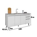 Ver imagem 6 de Balcão Pia Cozinha 150cm 4 Portas 2 Gavetas sem Tampo Madeira Ayla Branco