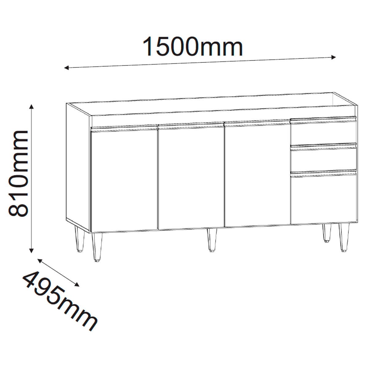 Balcão de Cozinha 150 Cm 4 Portas 2 Gavetas sem Tampo Ayla Branco - 5