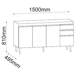 Balcão de Cozinha 150 Cm 4 Portas 2 Gavetas sem Tampo Ayla Branco - 5