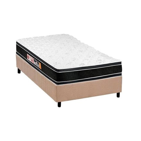 Cama Box Solteiro: Colchão Espuma Castor D33 Black e White Double Face + Base CRC Suede Clean(88x188