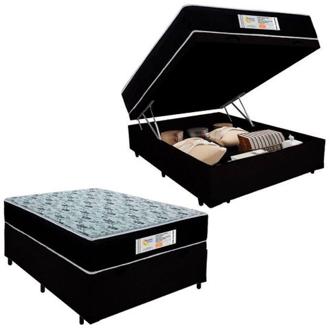 Cama Box Baú Casal Suede + Colchão Molas Ensacadas Sereneprime Sonnolux 138cm Preto - Suporta At