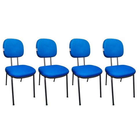Kit 4 Cadeiras Fixas Azul Secretaria Pé Palito Estofado em Tecido Jserrano
