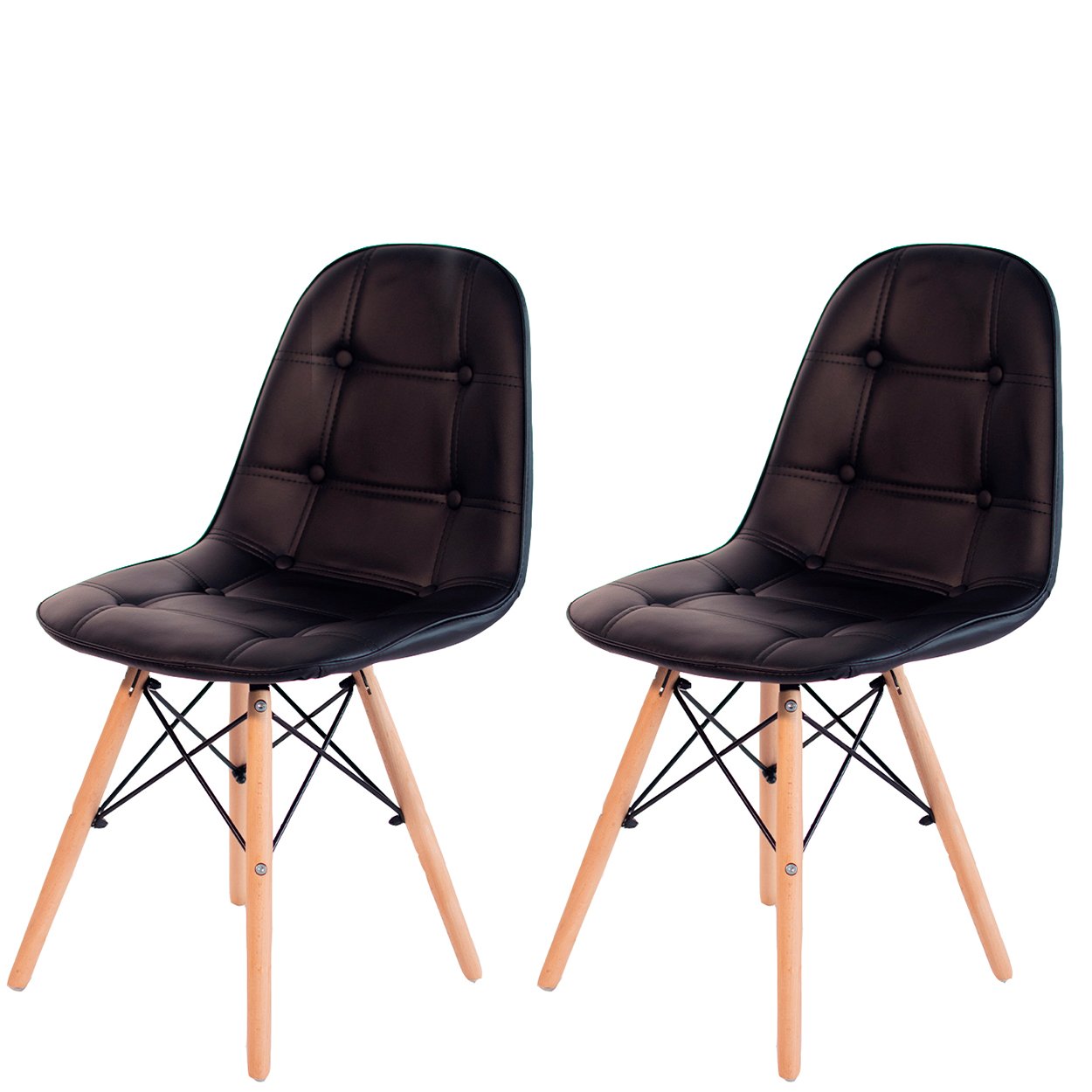 Kit 2 Cadeiras Eames Eiffel Estofada Botonê 130c Cor:preto - 2