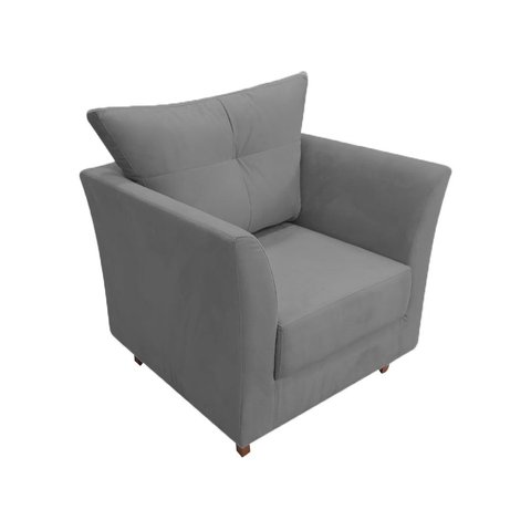 Poltrona Decorativa Isis Suede Cinza Pés Madeira Mz Decor