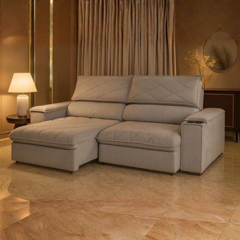 Sofá Konrad Retrátil Reclinável Mônaco 2,10 Metros Bouclê