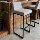 Ver imagem 1 de Banqueta Alta Viena Estofada Base Ferro Preta Bancada Gourmet Linho Cinza Claro Montanaris Decor