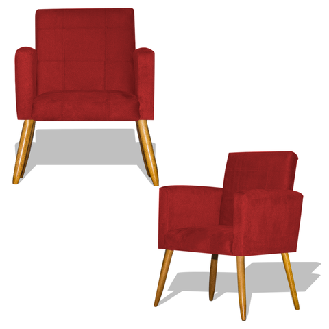 Kit 2 Poltronas Nina Decorativa Pés Palito -Vermelho