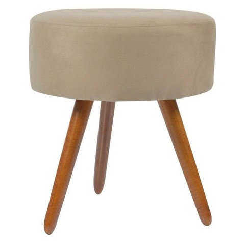Puff Redondo Suede Bege Pés Palito