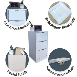 Mesa de Cabeceira Branca 30cm 3 Gavetas Mdf Quarto Gaveteiro Puxador Cinza - sem Rodinhas Já Montado - 4