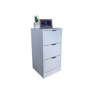 Mesa de Cabeceira Branca 30cm 3 Gavetas Mdf Quarto Gaveteiro Puxador Cinza - sem Rodinhas Já Montado