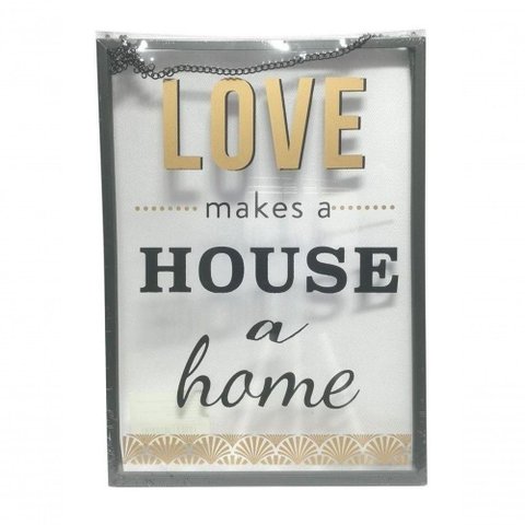 Placa de Metal e Vidro Love House 20x28 cm