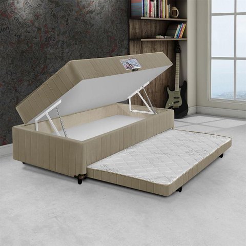 Colchão Solteiro Magnifico Pocket 3em1 Colchão Molas Ensacadas + Baú + Cama Auxiliar D28