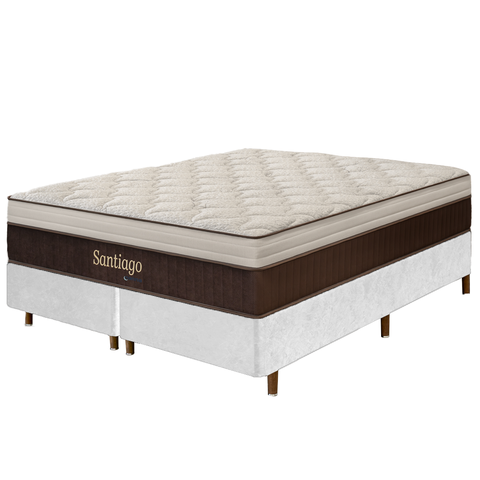 Cama Box Branca + Colchão King Size Santiago Molas Ensacadas Pillow Paparazzi 193x203x75cm - Macio