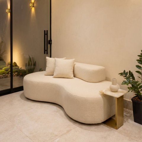 Sofá Orgânico a Vácuo Curvo 3 Lugares Vai na Caixa Boucle Creme - Vimont Moveis