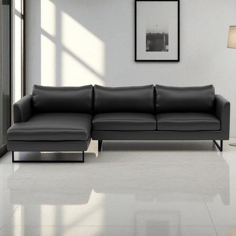 Sofá 2 Lugares com Chaise Lado Esquerdo e Revestimento em Couro Sintético