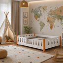 Ver imagem 6 de Cama Infantil Montessoriana Melissa Completa Branca com Colchão, Grade e Luminária LED