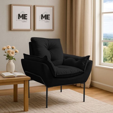 Poltrona Decorativa Opala Amamentação para Sala Base de Ferro Preto Suede Meecommerce:preto