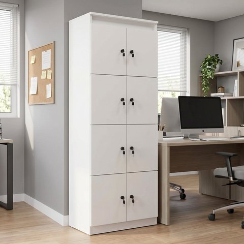 Armário Locker Guarda-Volume 8 Portas com Chave 60 x 160cm Branco