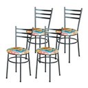 Ver imagem 4 de Conjunto 4 Cadeiras para Cozinha Epoxi Preta Craqueada Assento Floral Happy Hour