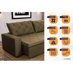 Sofá Cama Retrátil Reclinável 3,00m Bangkok Suede Velut Bege Molas no Assento - King House - 3