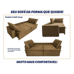 Sofá Cama Retrátil Reclinável 3,00m Bangkok Suede Velut Bege Molas no Assento - King House - 5