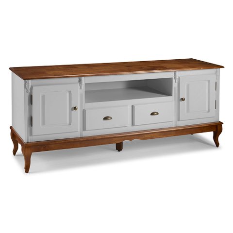 Rack para Sala com Pés Luis Xv 2 Portas 2 Gavetas e Nicho 60812m Hannover - Off White/imbuia Glazer