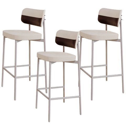 Kit 03 Banquetas Alta Bar Cozinha Sala de Jantar Aço Branco Kaira C01 Linho Palha Courino Café - Lya