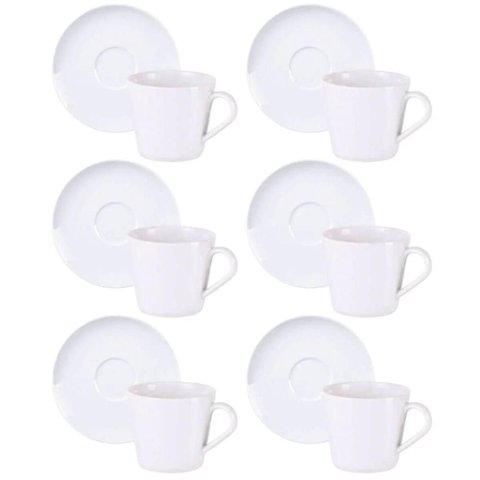Jogo 6 Xícaras de Chá com Pires 185ml Porcelana Branca Leonora Tramontina Café Mesa Posta